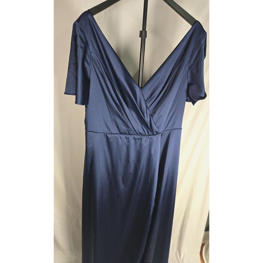 Celebrate DB Studio Size 18 Navy Satin Formal Dress Flutter Sleeve Maxi Gown